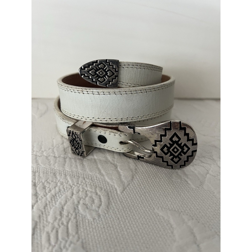 NOCONA Western Women's Belt White Leather Silver Tone Size 34 Southwest - Picture 6 of 7